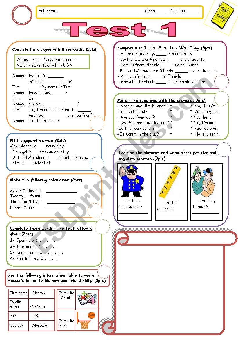 beginner test worksheet