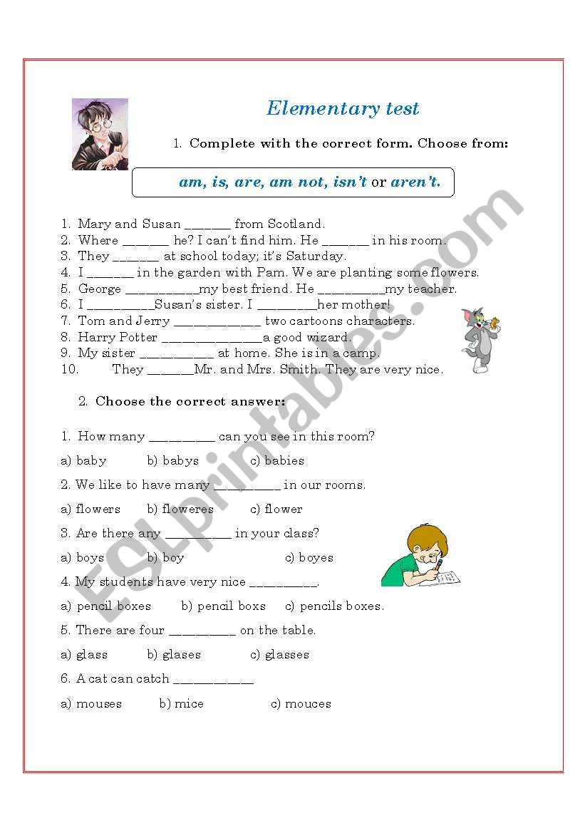 elementary test worksheet