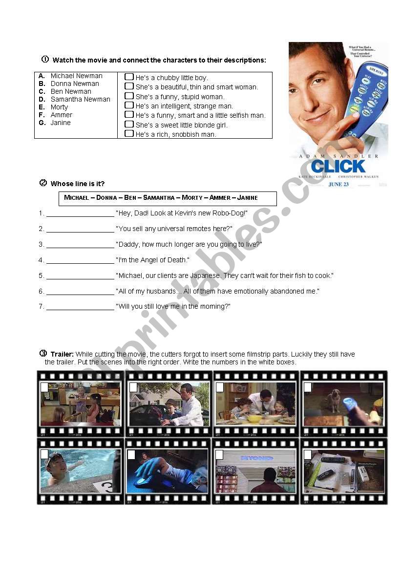 Worksheet on the film Click worksheet