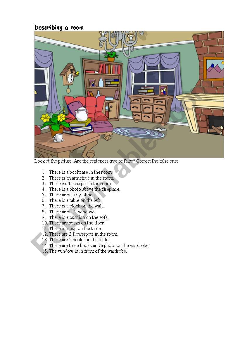 Describing a living room worksheet