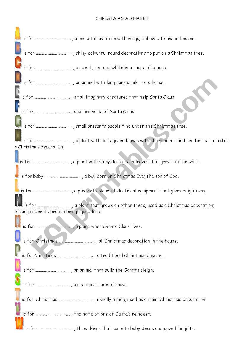 Christmas alphabet worksheet