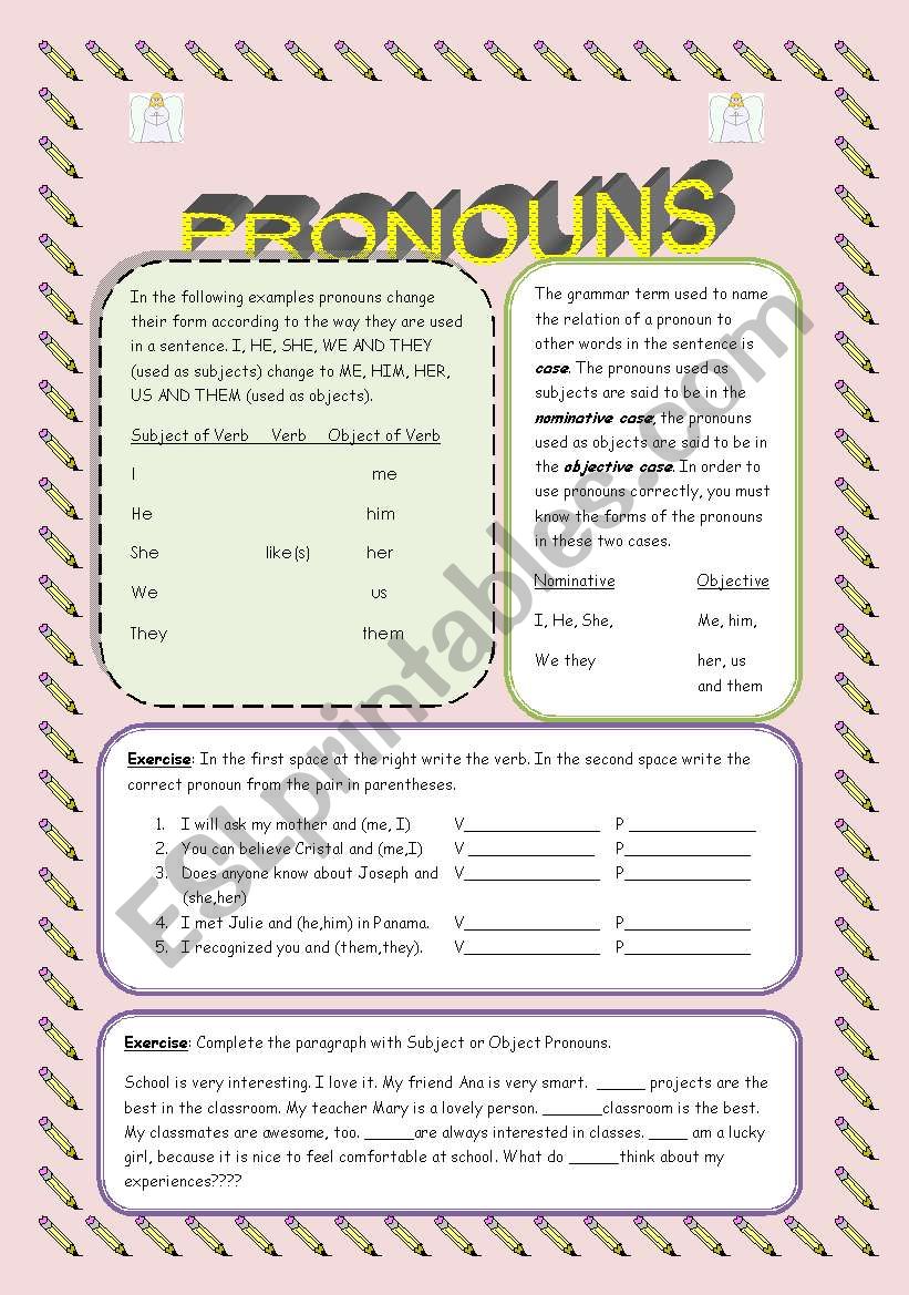 PRONOUNS SUBEJCT & OBJECT worksheet