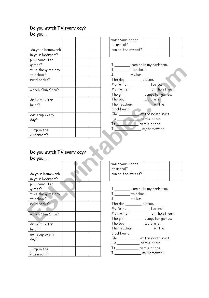 do you watch TV every day? worksheet