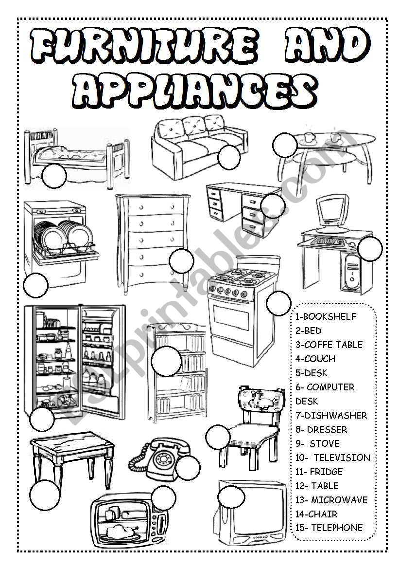 FURNITURE AND APPLIANCES WORKSHEET!!