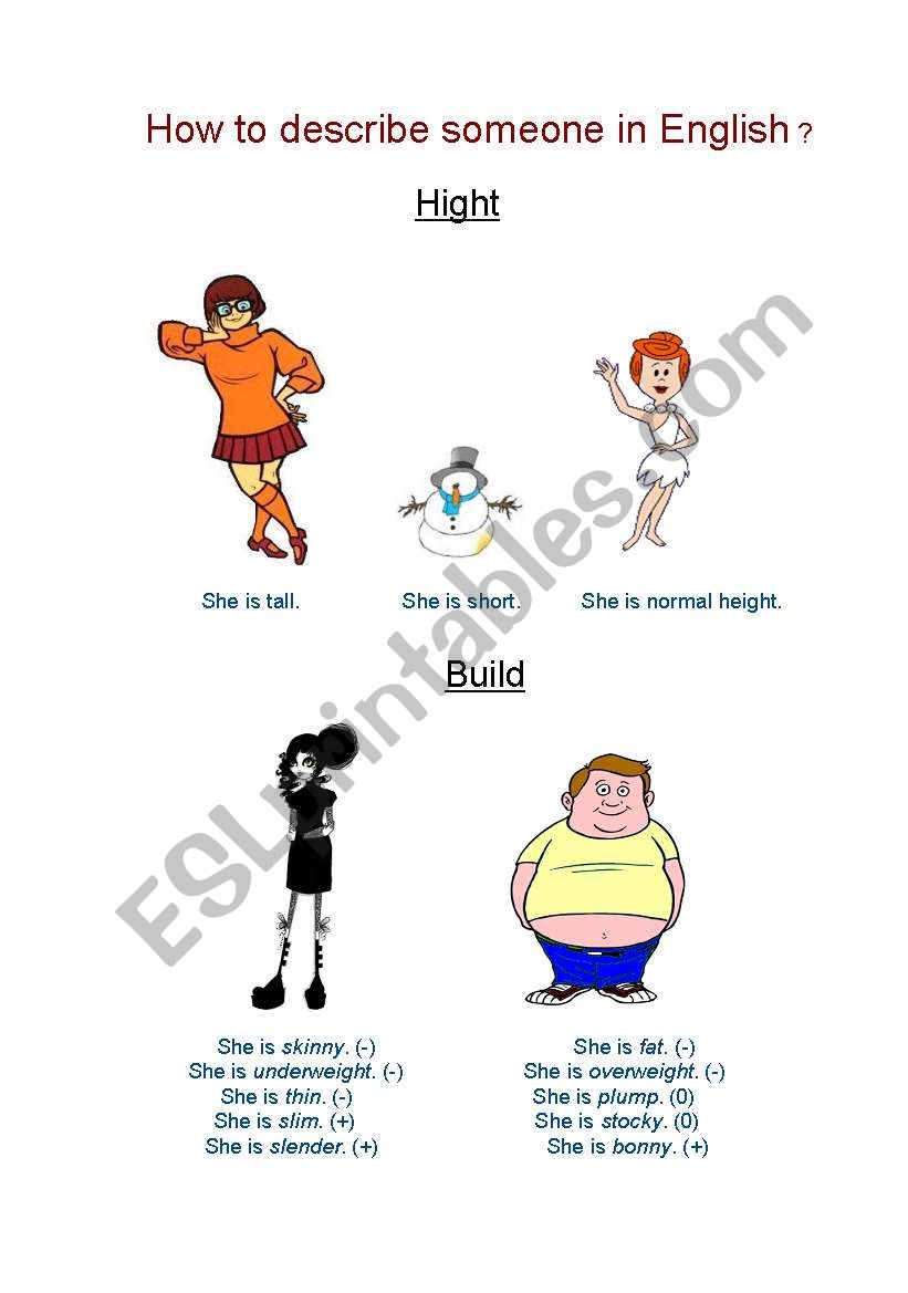 How to describe someone worksheet