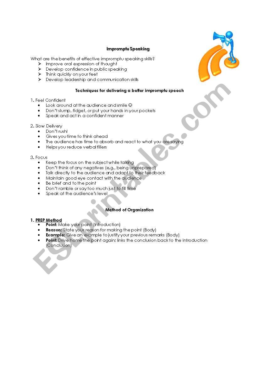 Conversation and Impromptu Speaking Guide and Activity