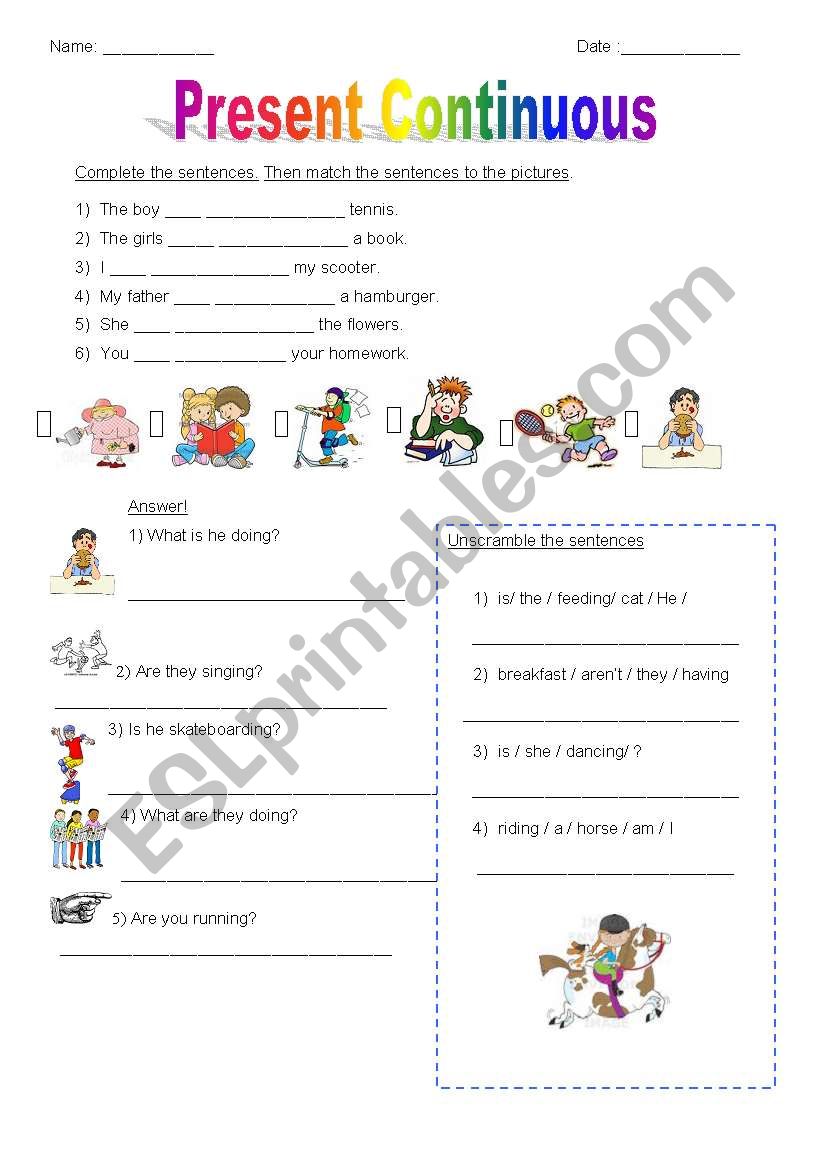 Present Continuous tense worksheet