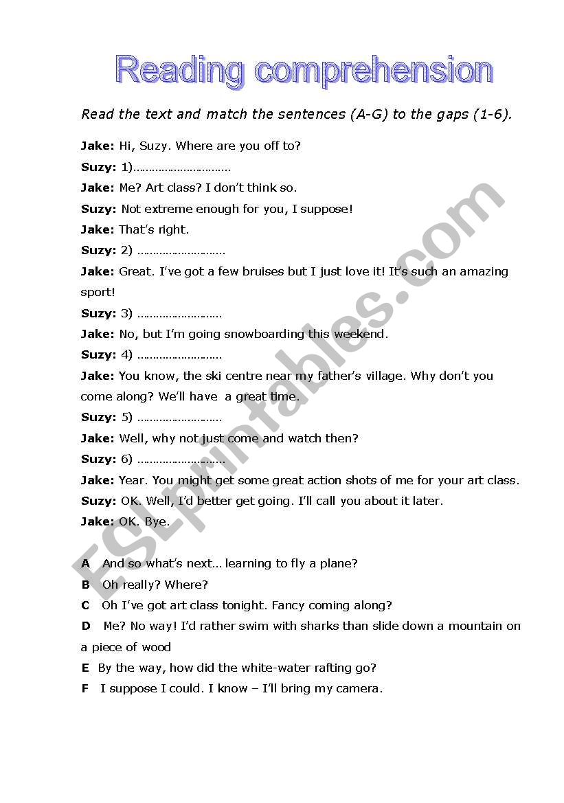 READING COMPREHENSION worksheet