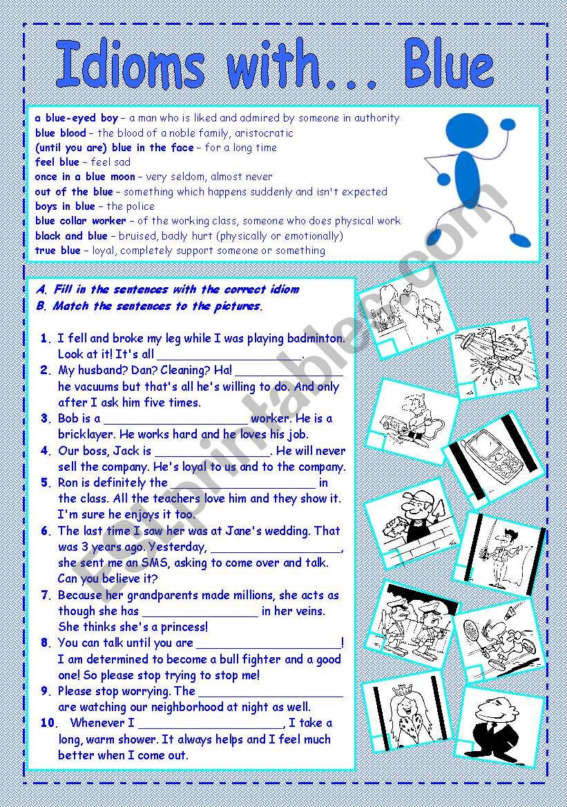 Idioms with colors: BLUE (+answer key)