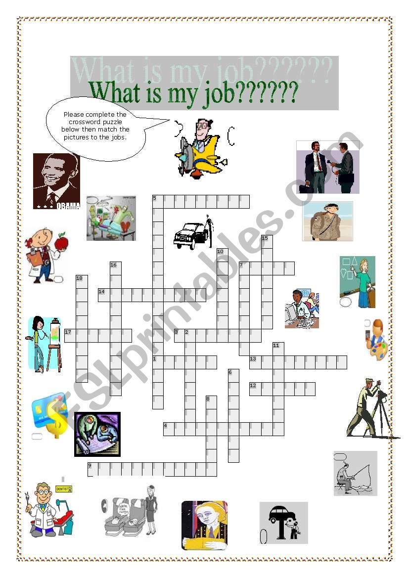 Jobs crossword  part 1 worksheet