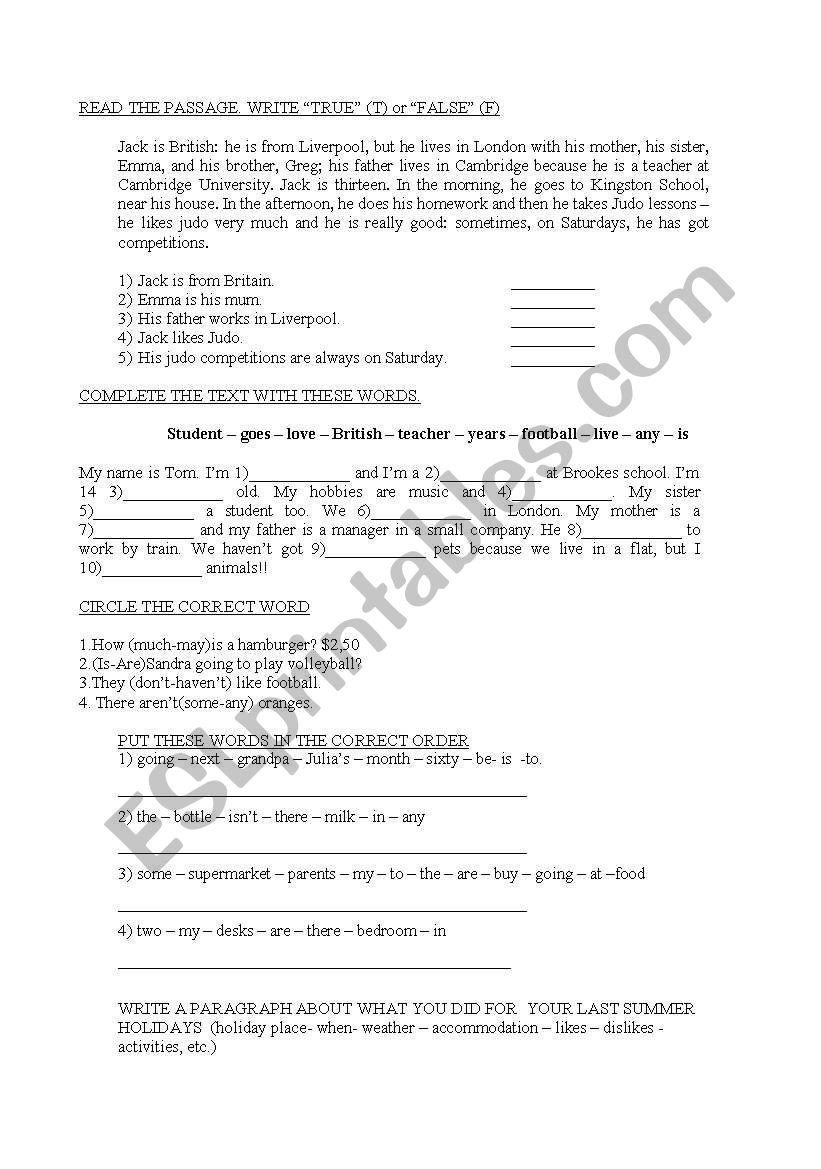 Mock exam worksheet