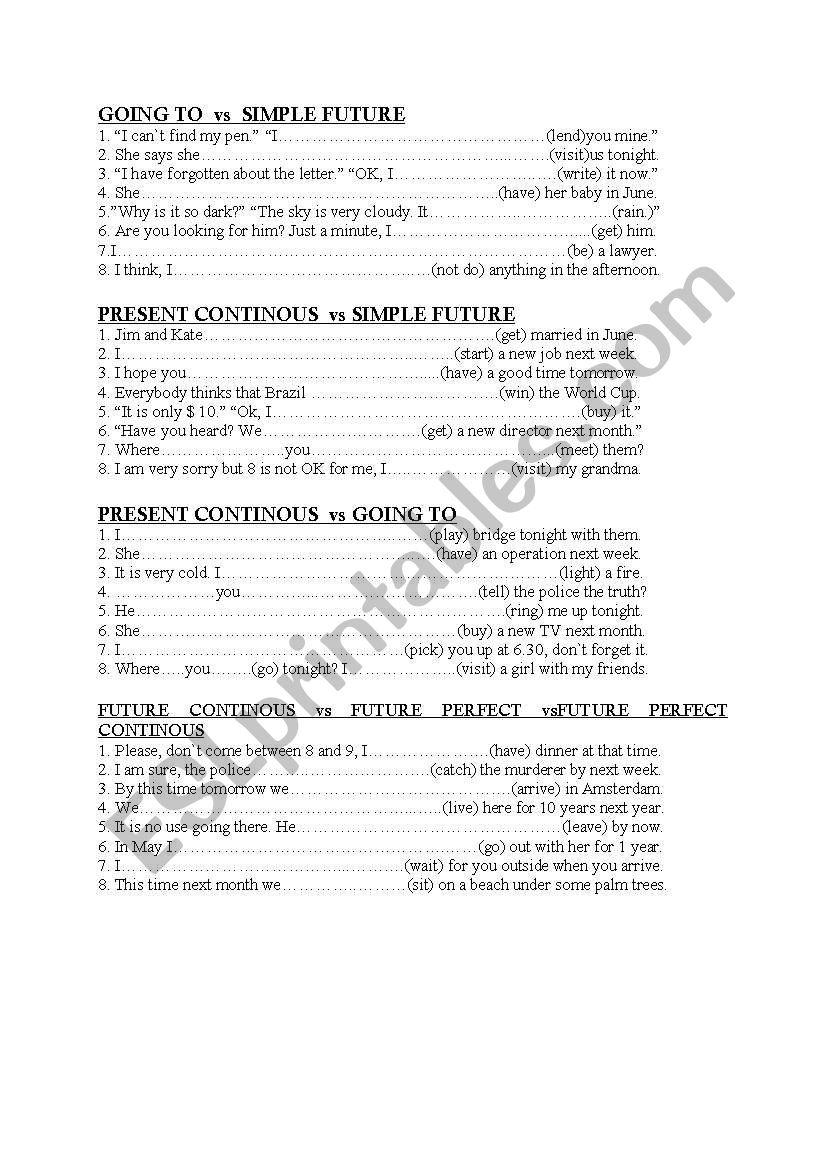 future tenses worksheet