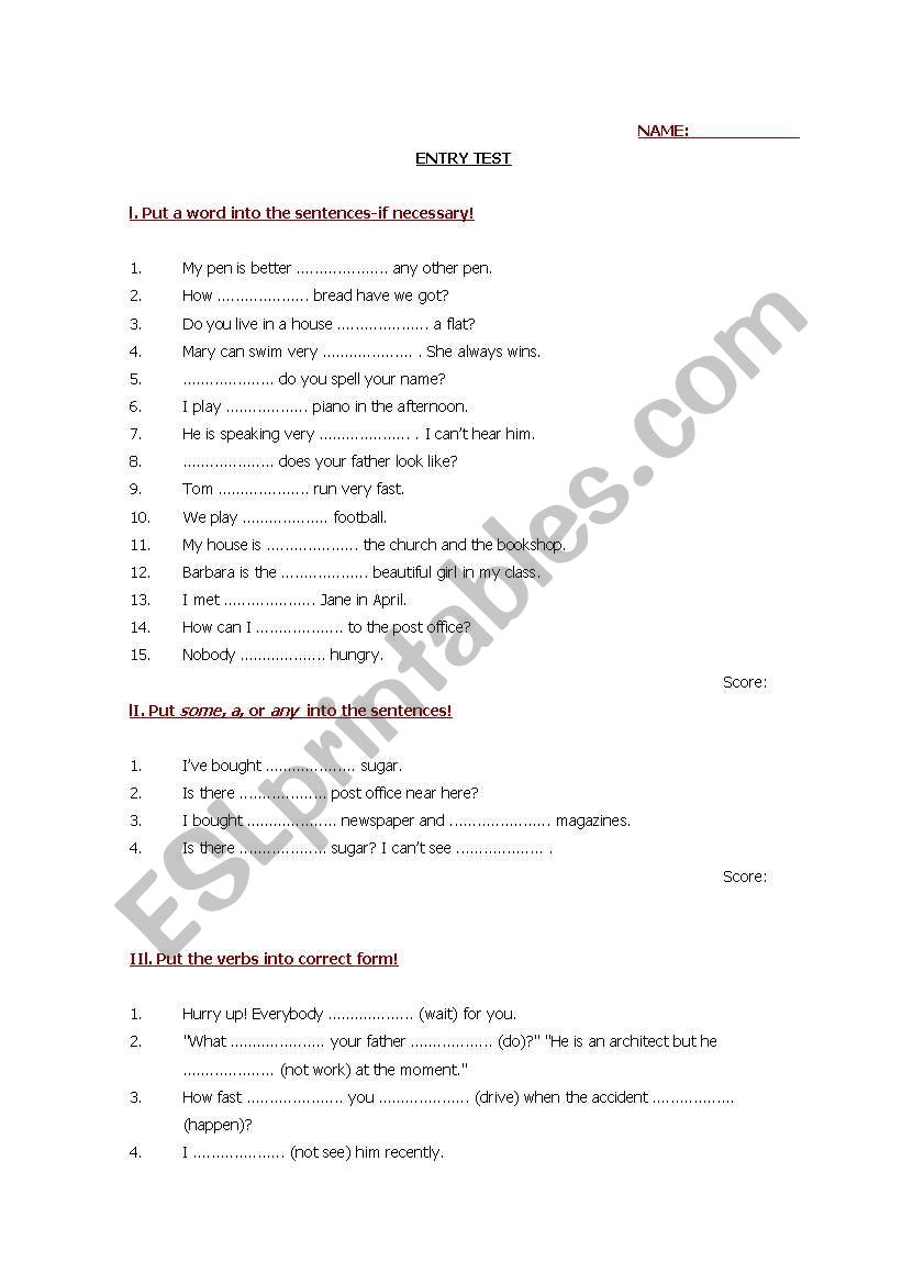 entry test for secondary schools