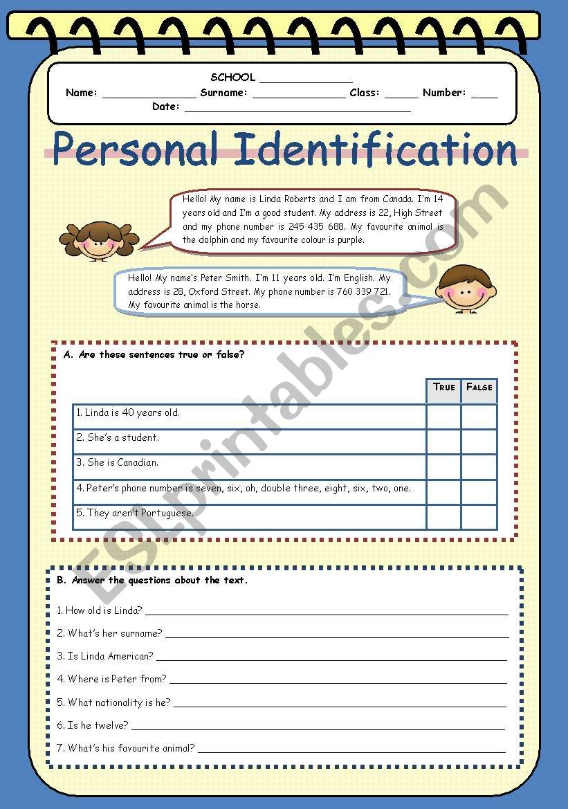 Personal ID - Reading Comprehension
