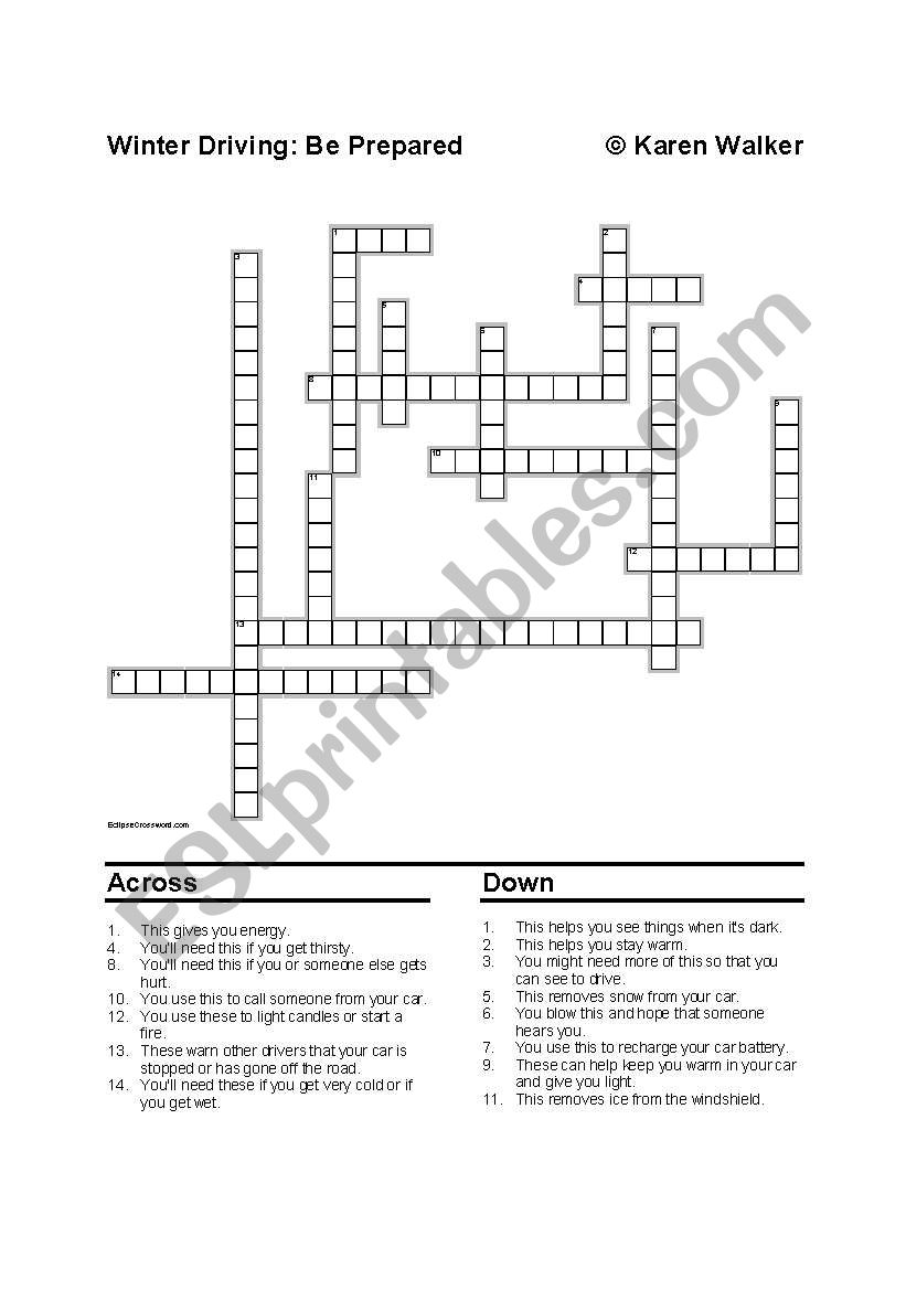 Winter Driving Crossword worksheet