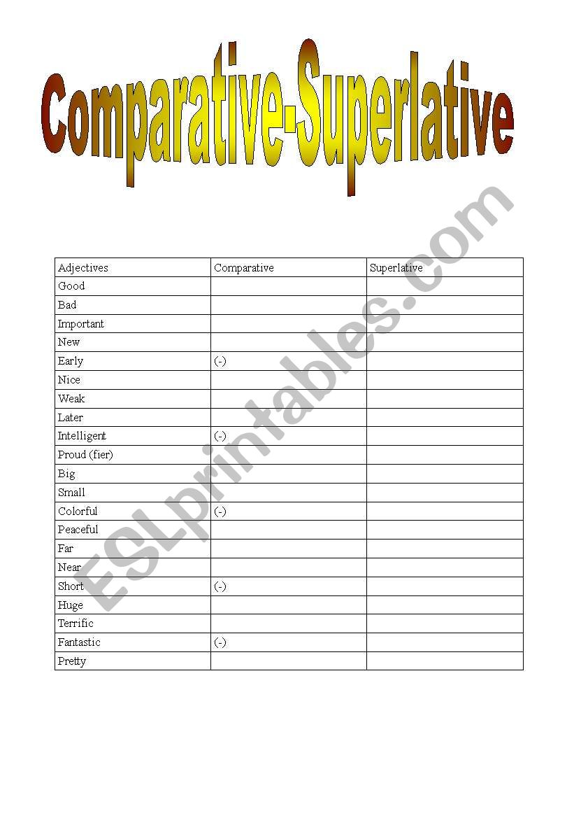 COMPARATIVE - SUPERLATIVE  worksheet