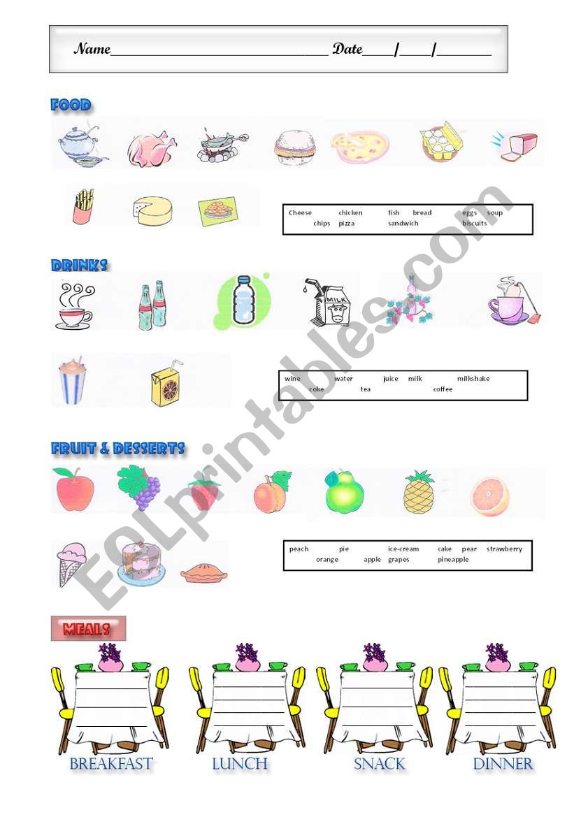 Food/Meals worksheet