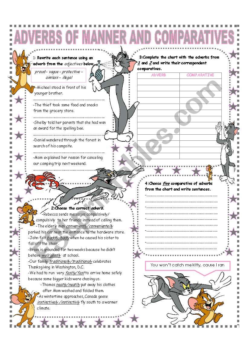 ADVERBS OF MANNER AND COMPARATIVE FORM OF ADVERBS - ACTIVITIES WITH ANSWER KEY INCLUDED