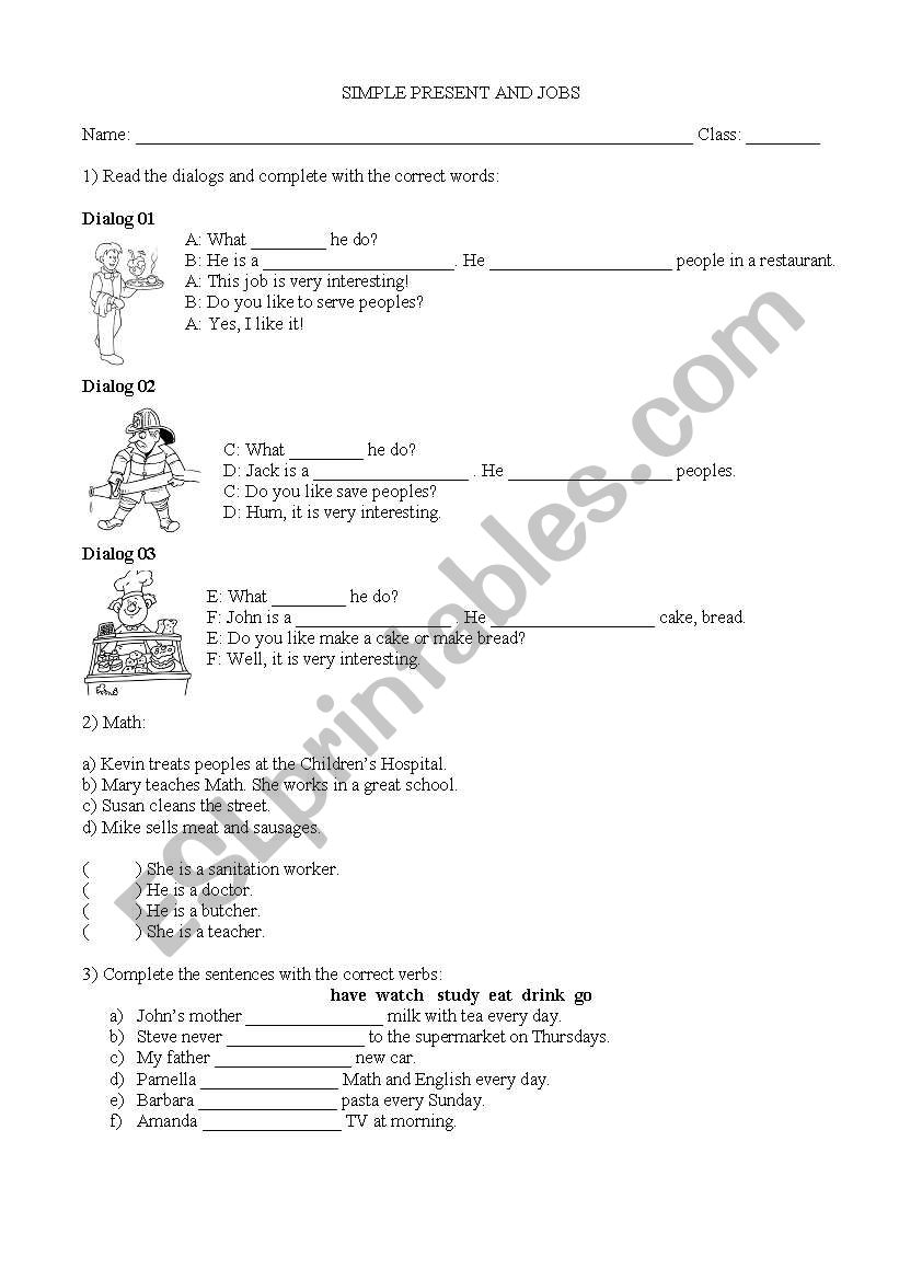 JOBS AND SIMPLE PRESENT worksheet