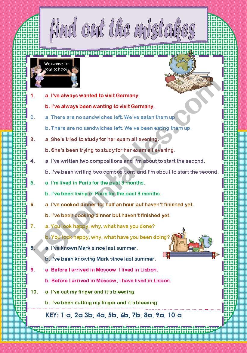 present perfect mistakes worksheet