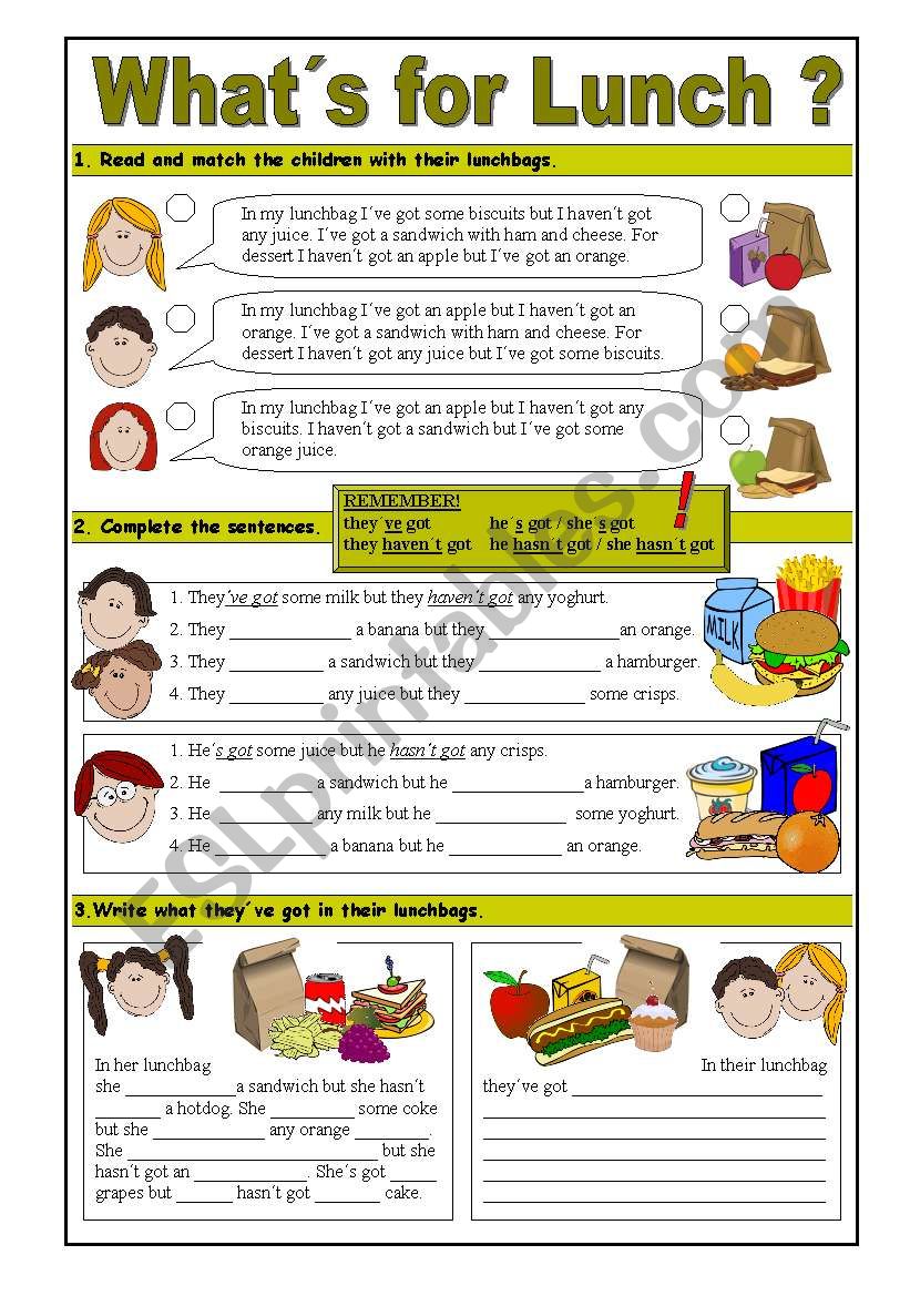 Have got/Has got & Food worksheet