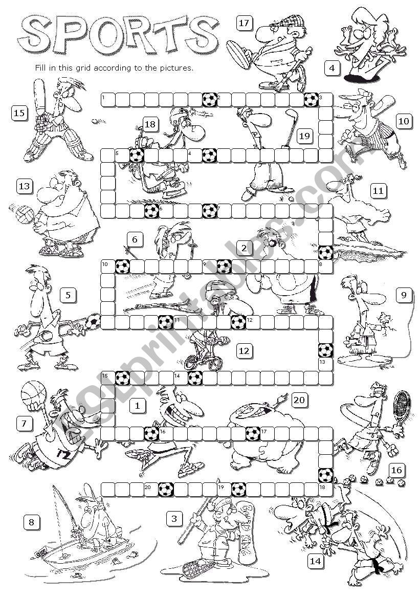 SPORTS crosswords b&w version worksheet