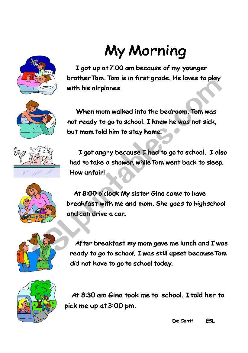 My Morning - text, P.1 worksheet