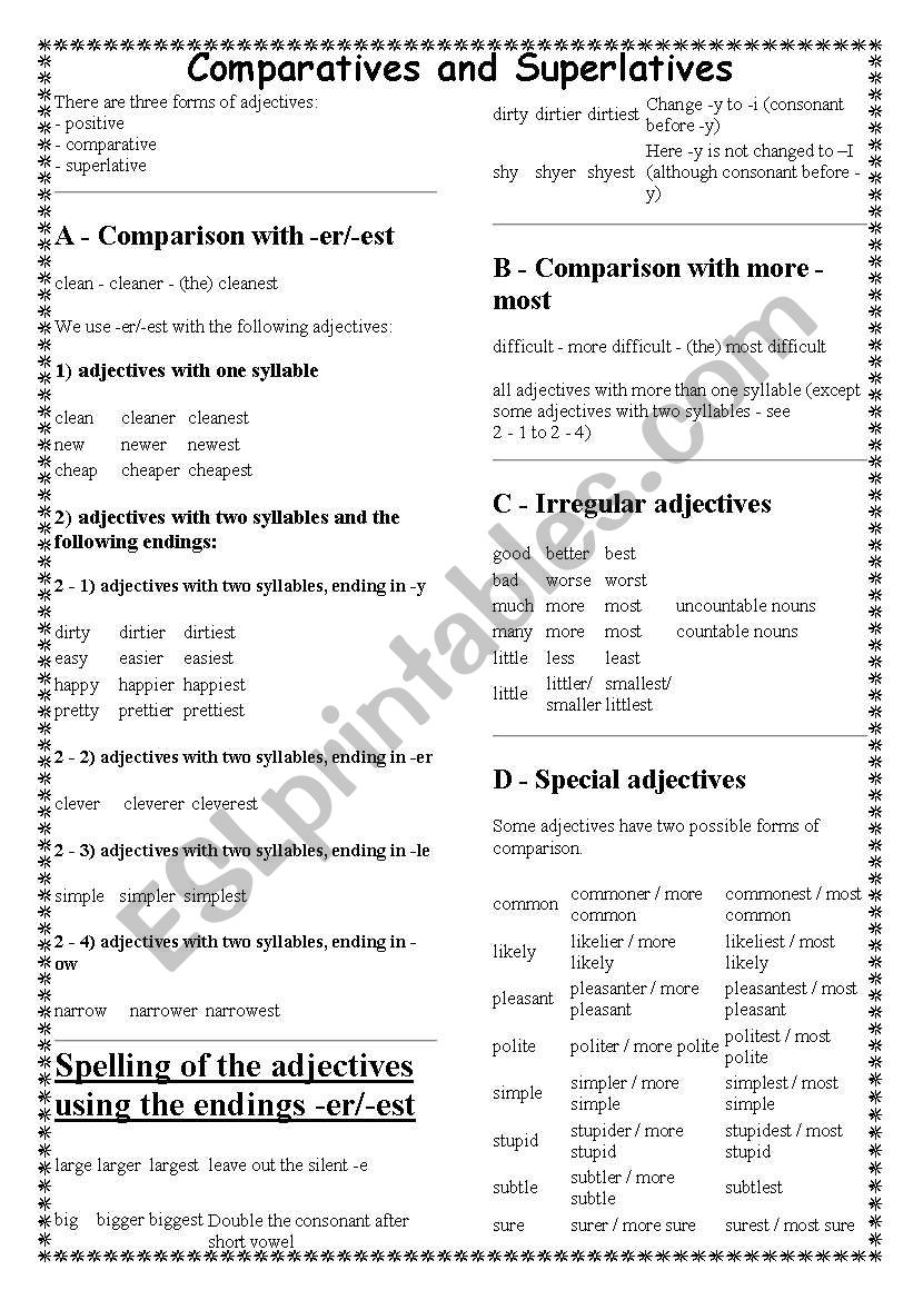 Comparative/superlative: grammar +exercises