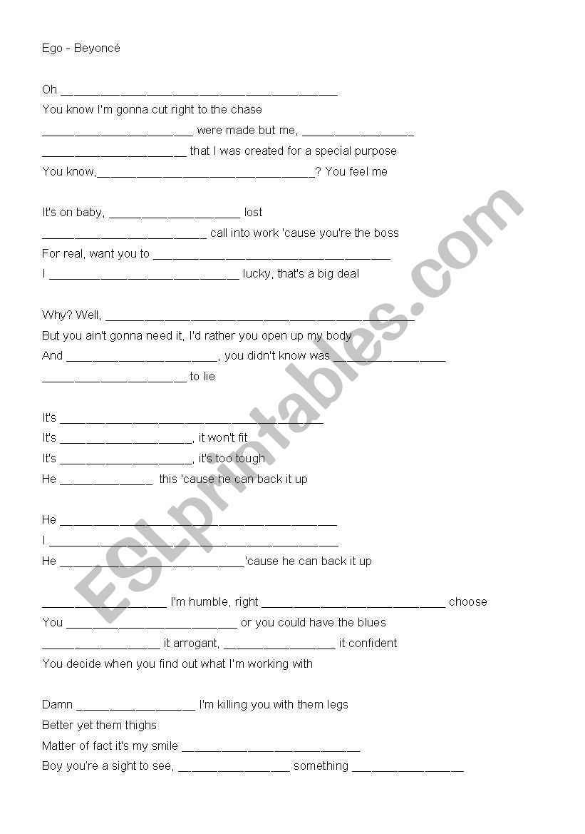 Ego Beyonce exercises worksheet