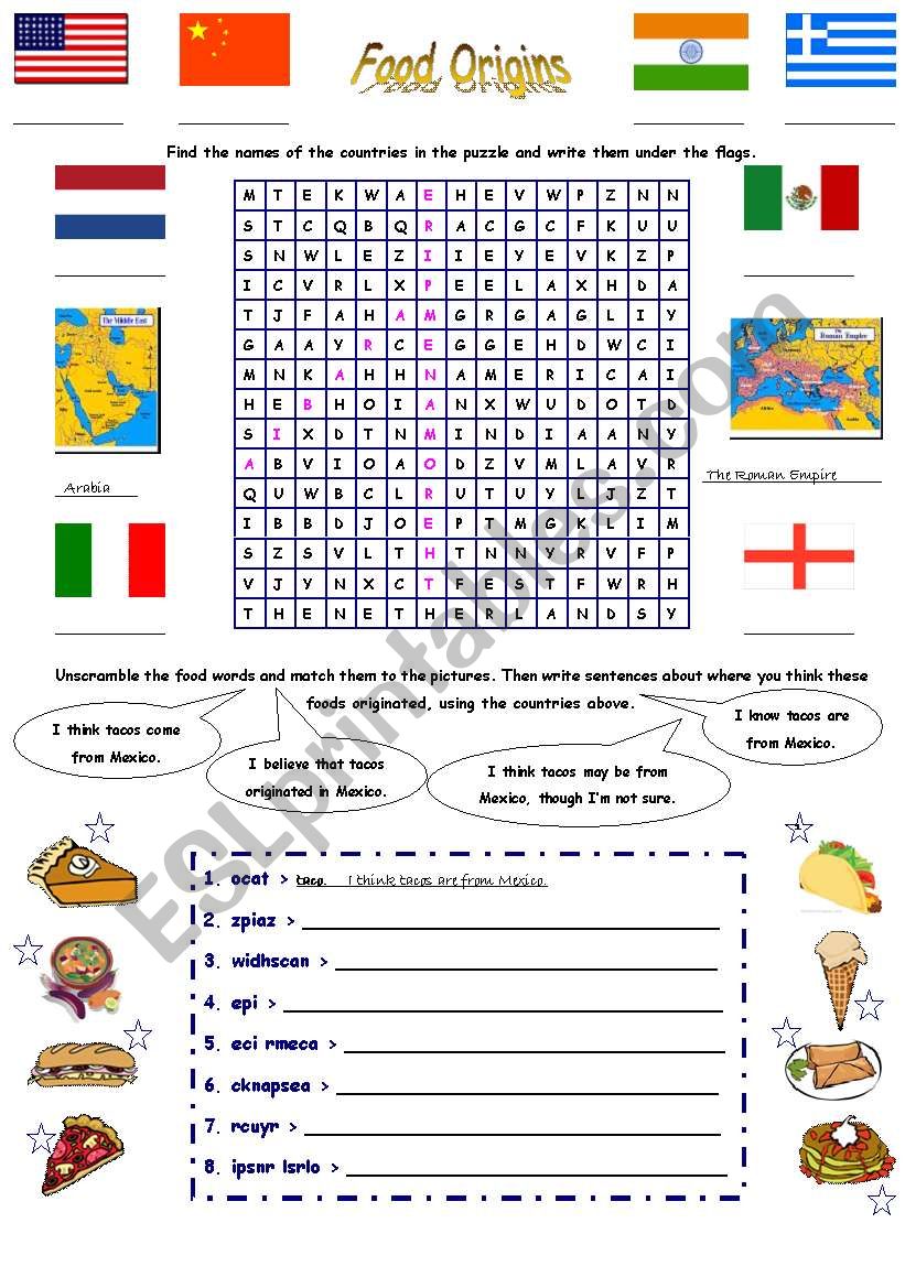 Origins of Food Part 1/2 worksheet