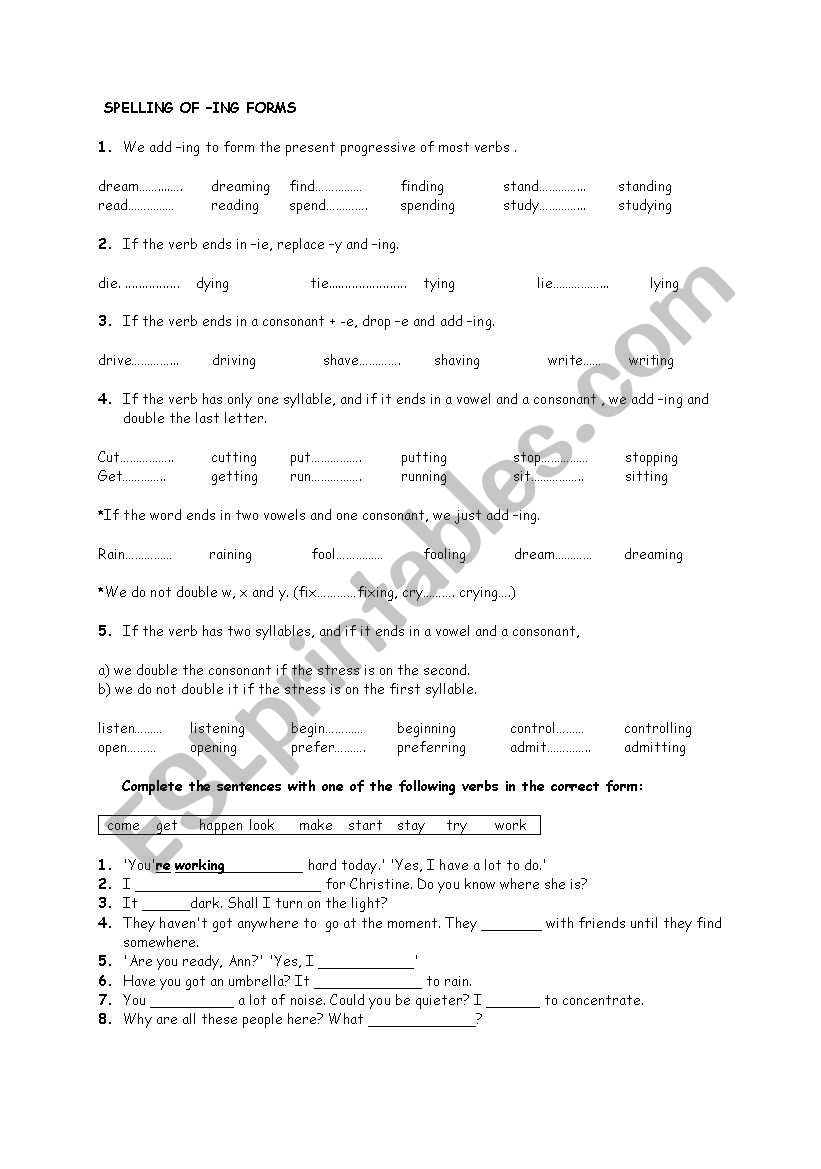 present continous worksheet