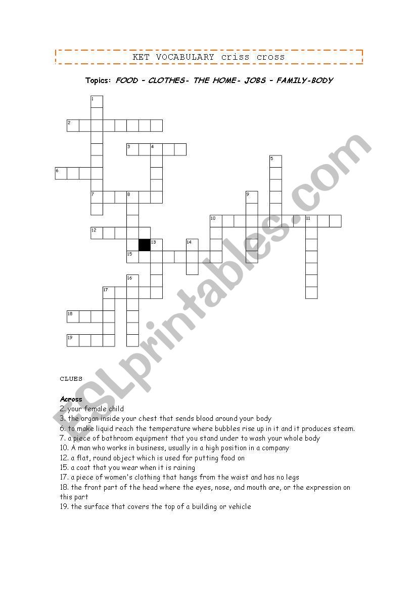 Ket vocabulary crossword worksheet