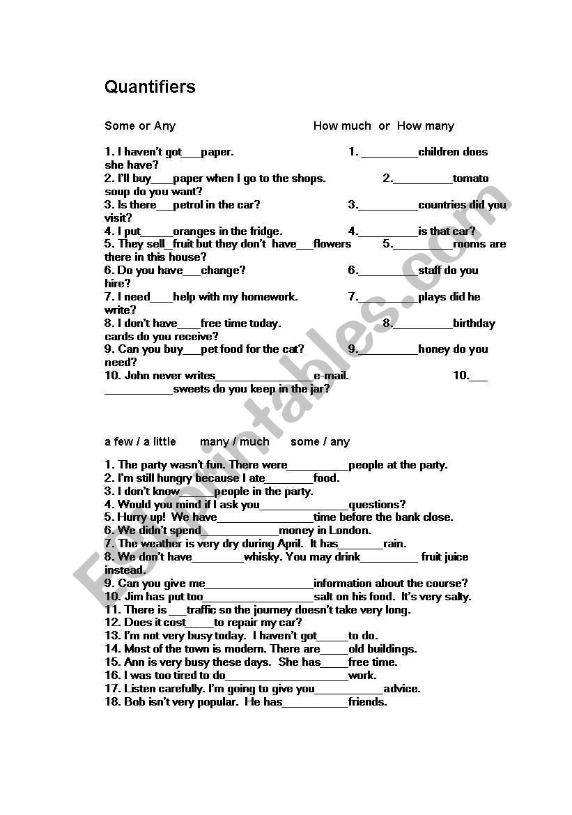 Quantifier, countable and uncountable nouns