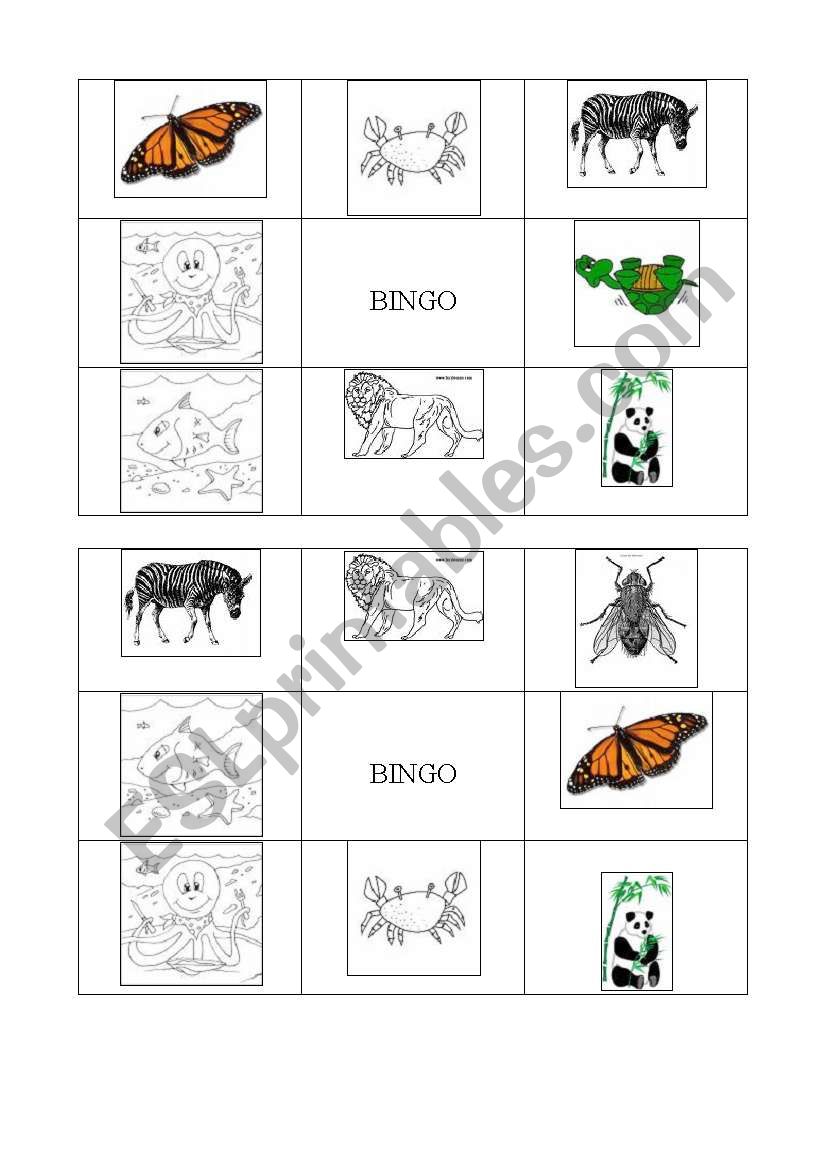 BINGO ANIMALS (SET OF 9 DIFFERENT COMBINATIONS)