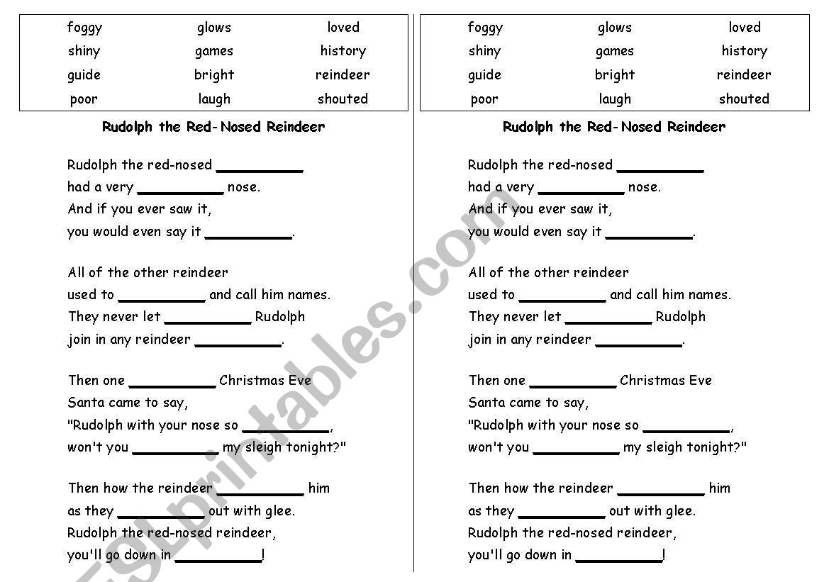 Rudolph CLOZE and Madlib worksheet