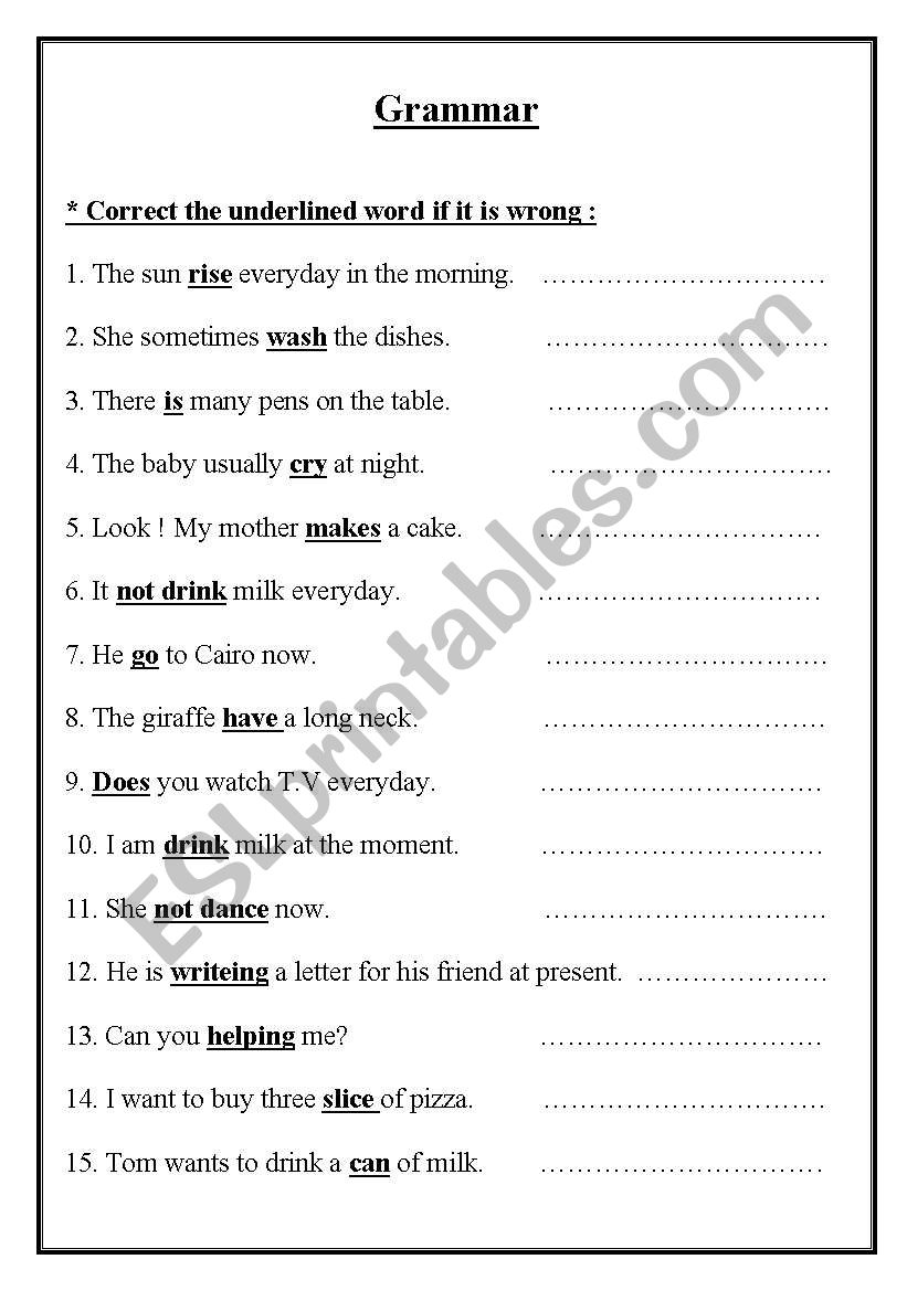 grammar revision worksheet