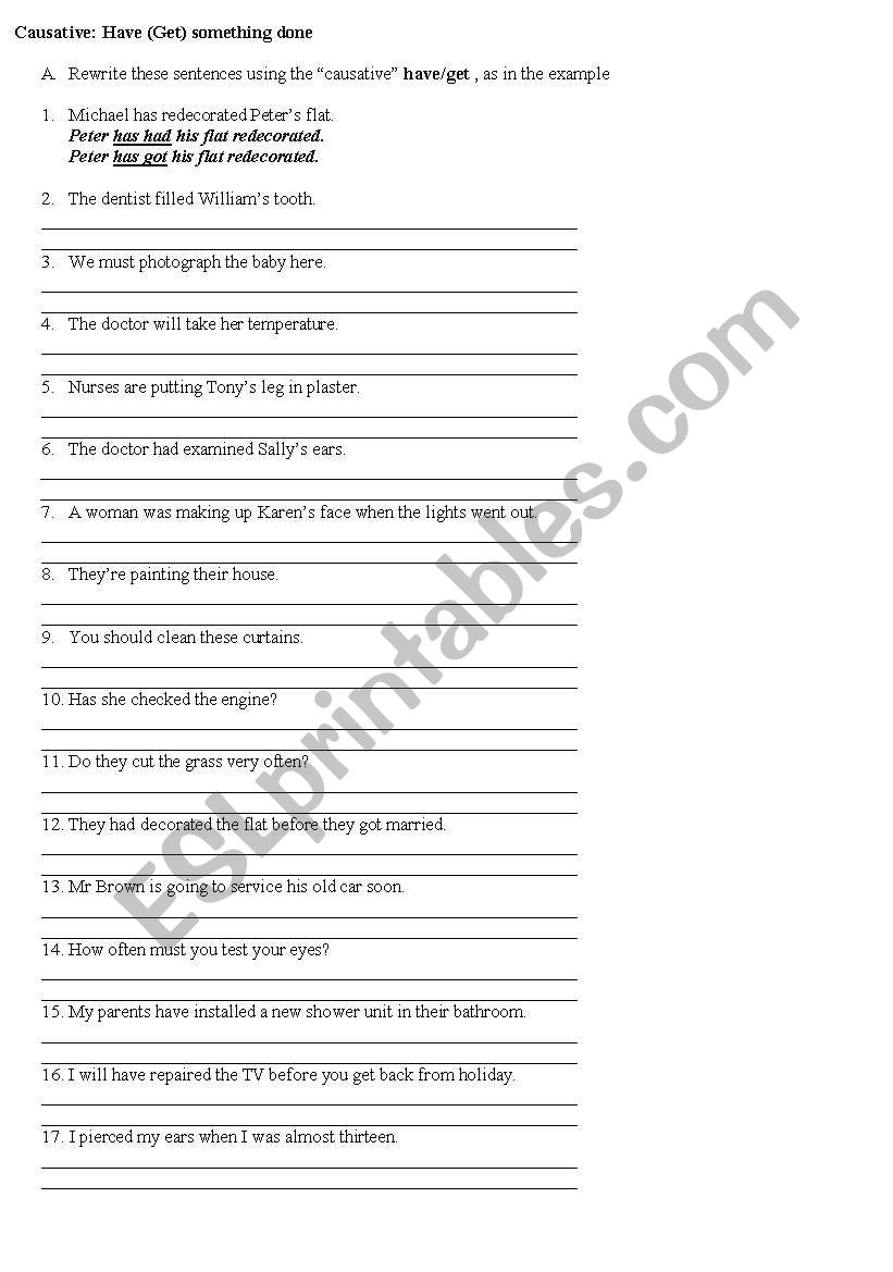 Causative have/get sth done worksheet