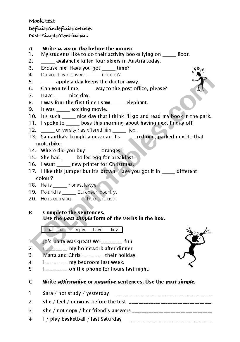 Mock test past tense worksheet