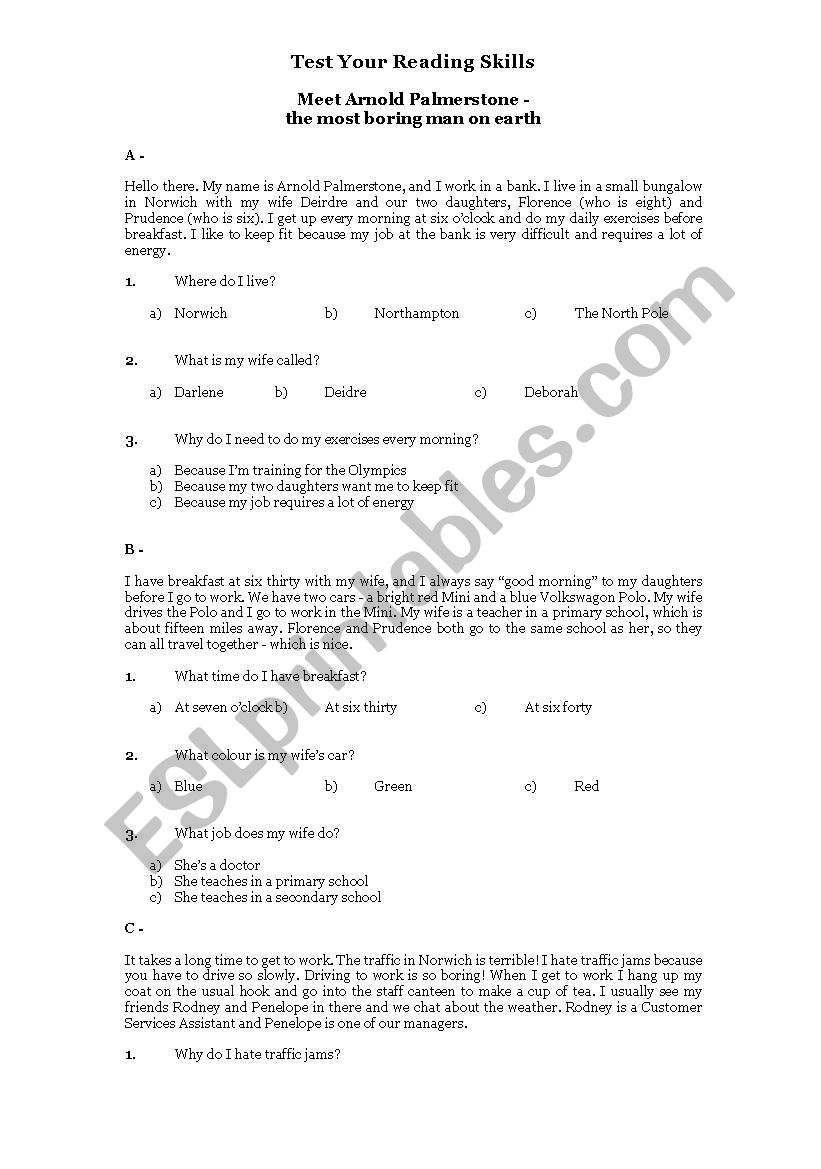 An elementary reading comprehension test