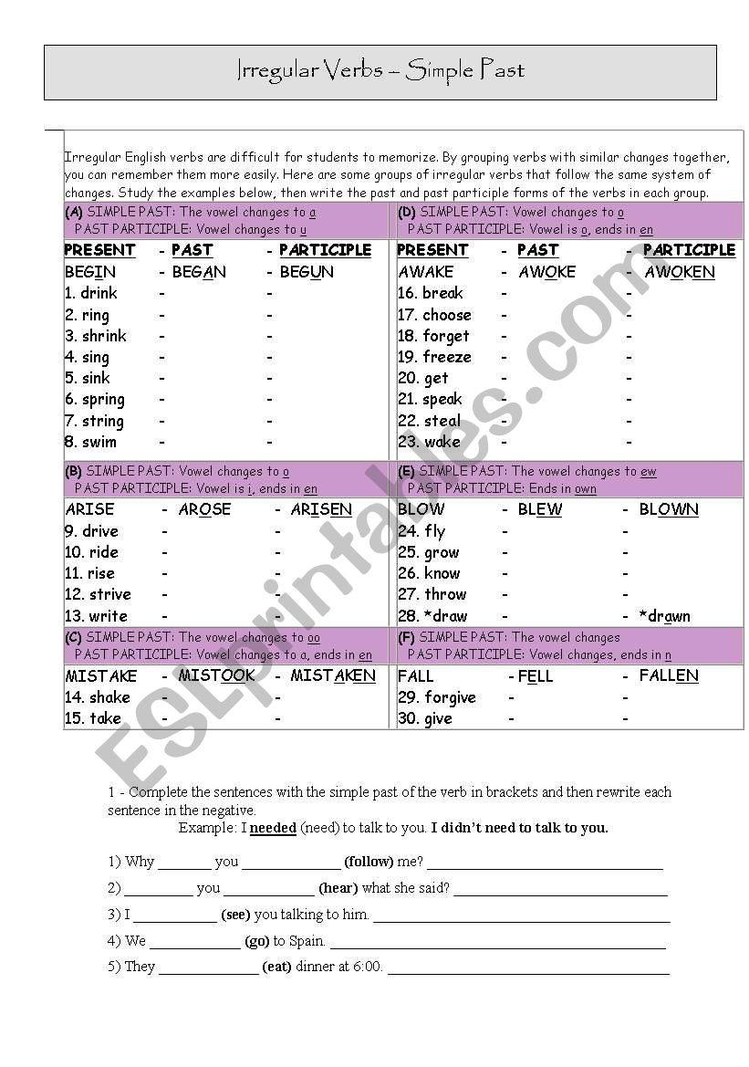 Irregular verbs - Simple Past worksheet