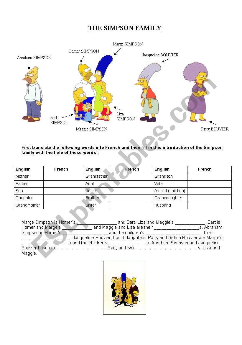 The Simpsons family worksheet