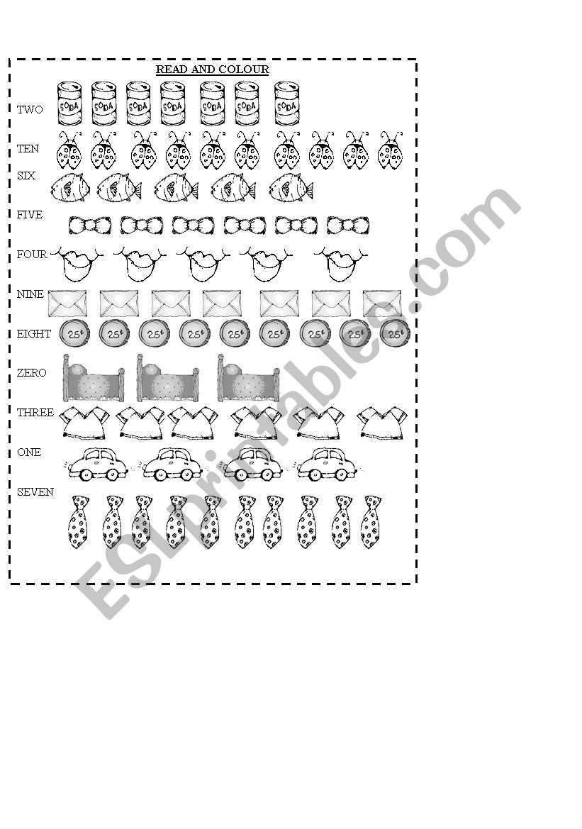 Numbers - read and colour worksheet