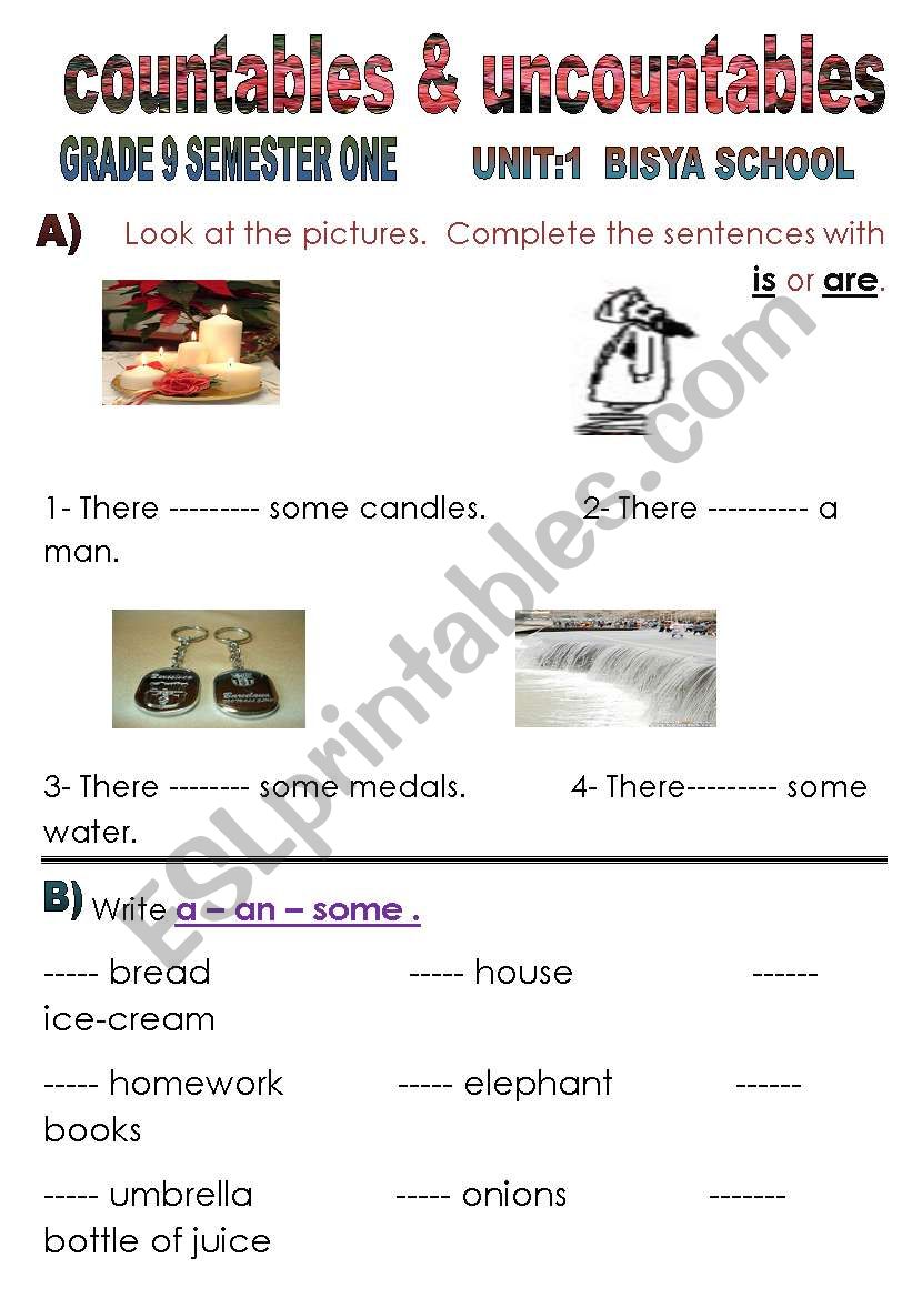 English Worksheets Countables And Uncountables