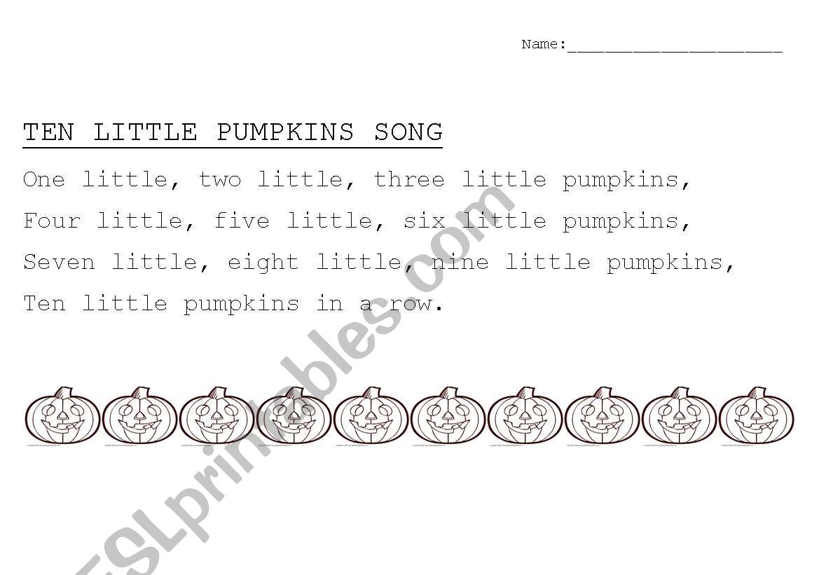 TEN LITTLE PUMPKINS worksheet