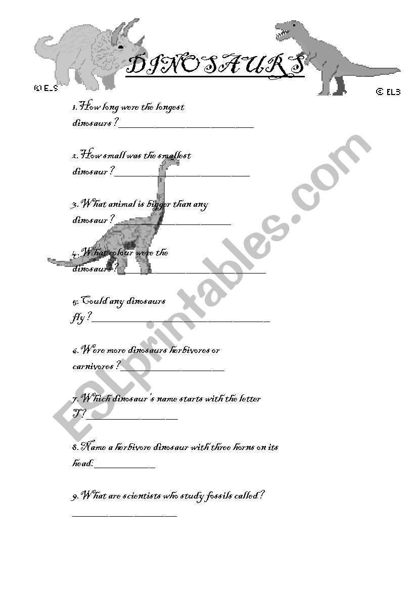 Dinosaurs Internet Activity worksheet