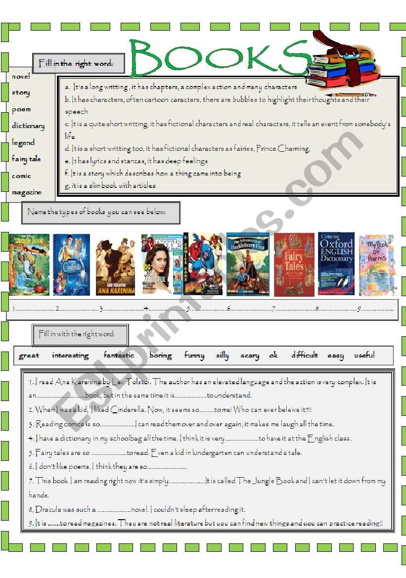 Everything about books worksheet
