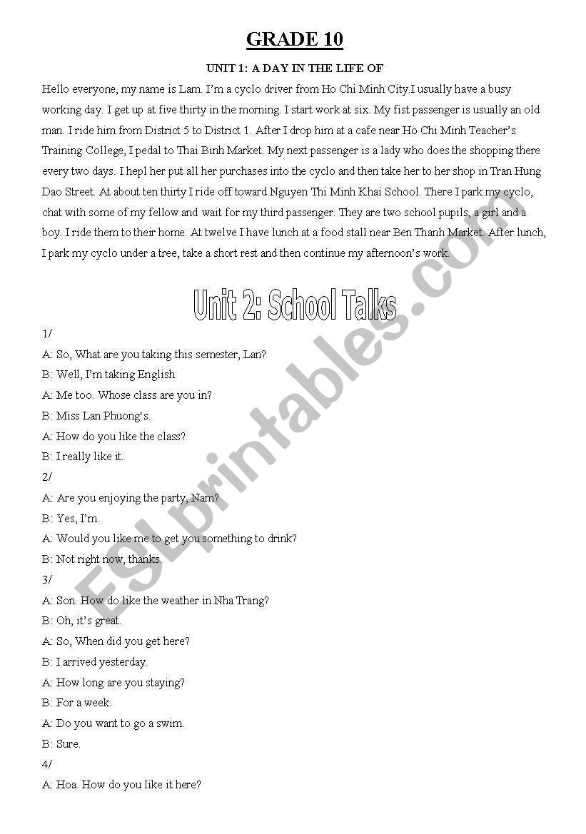 tapescript-grade10 worksheet