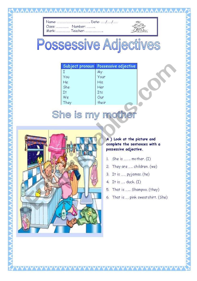 possessive adjectives worksheet