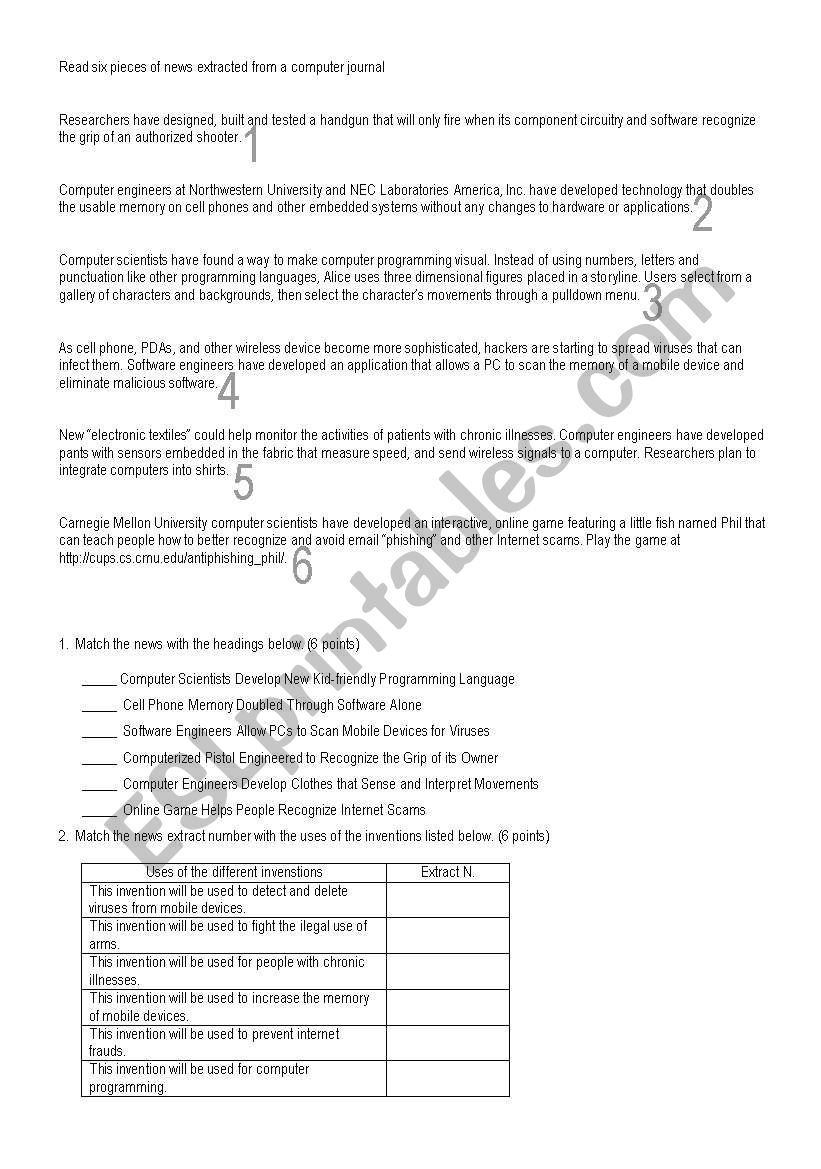 reading exercise for computer science students