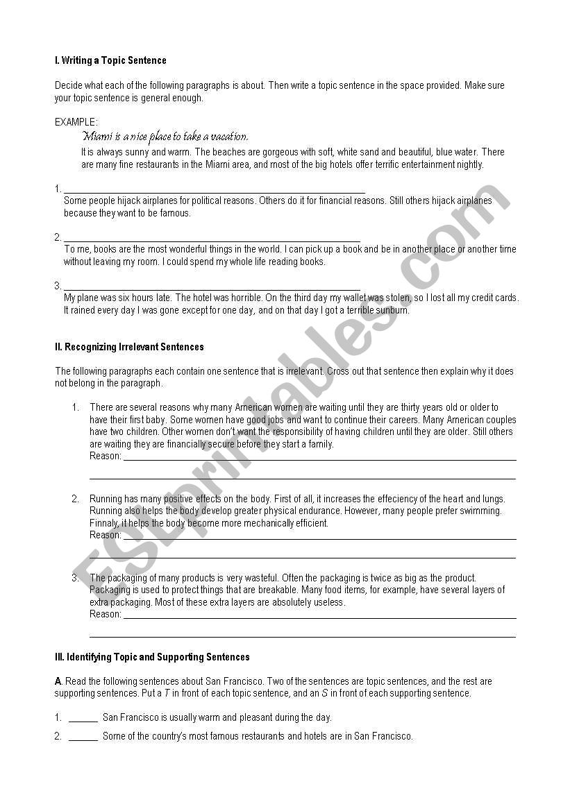 writing a paragraph worksheet